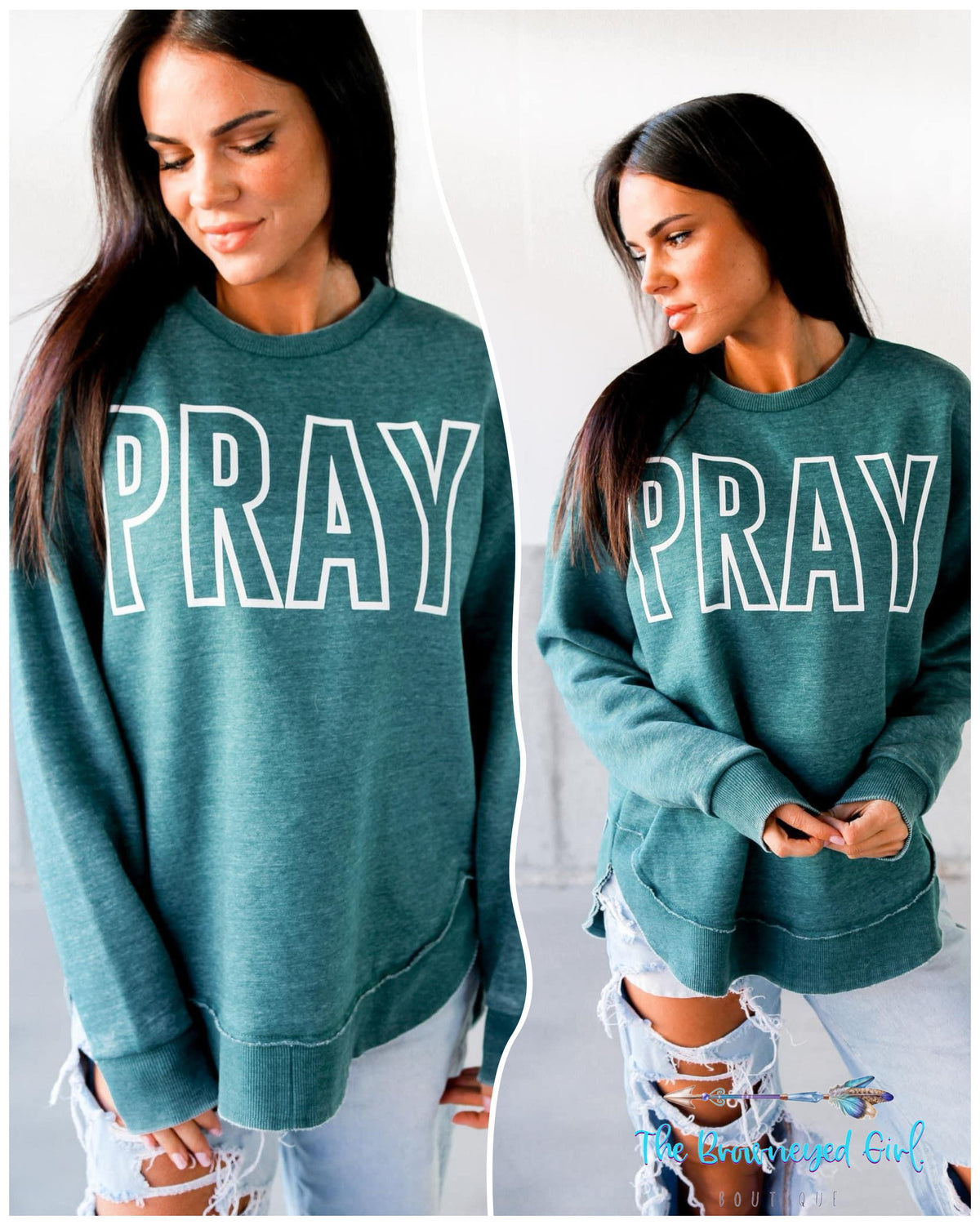 Pray Avery Jade Vintage Wash Fleece Sweatshirt | TheBrownEyedGirl Boutique