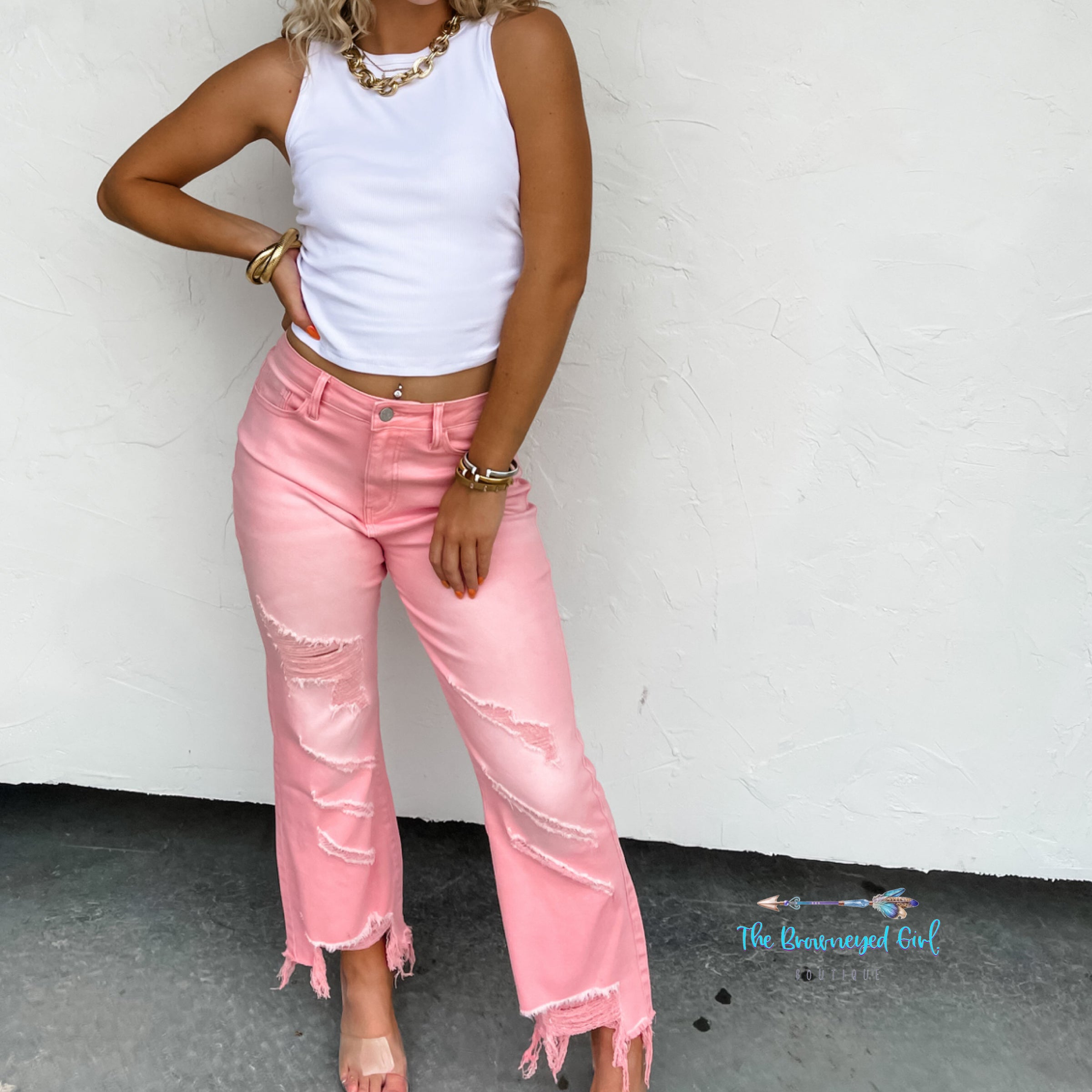 Blakeley Urban Distressed Jeans-Pink