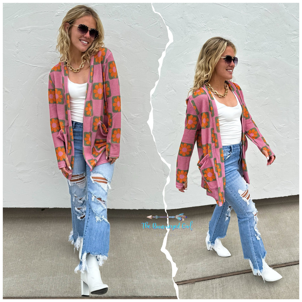 Printed Lola Waffle Knit Cardigan-Blakeley | TheBrownEyedGirl Boutique