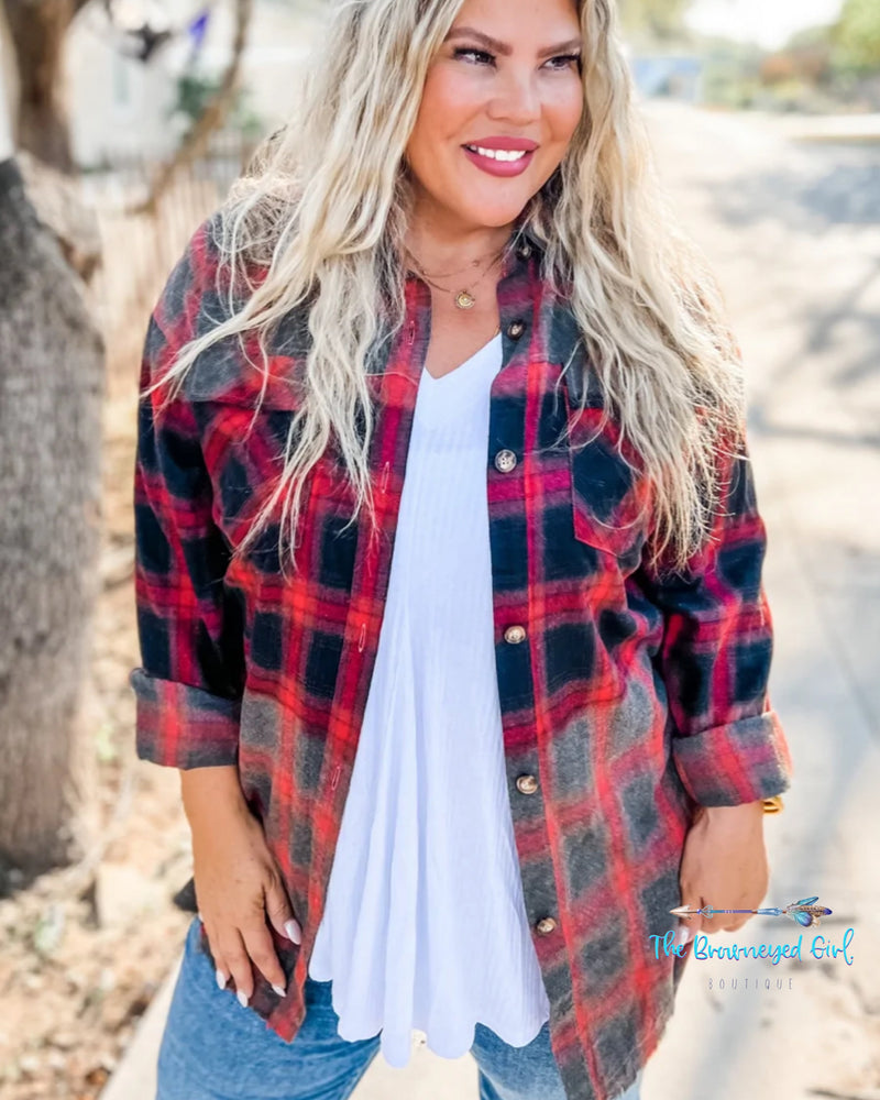 Distressed Button Down Flannel Tahoe Plaids | TheBrownEyedGirl Boutique