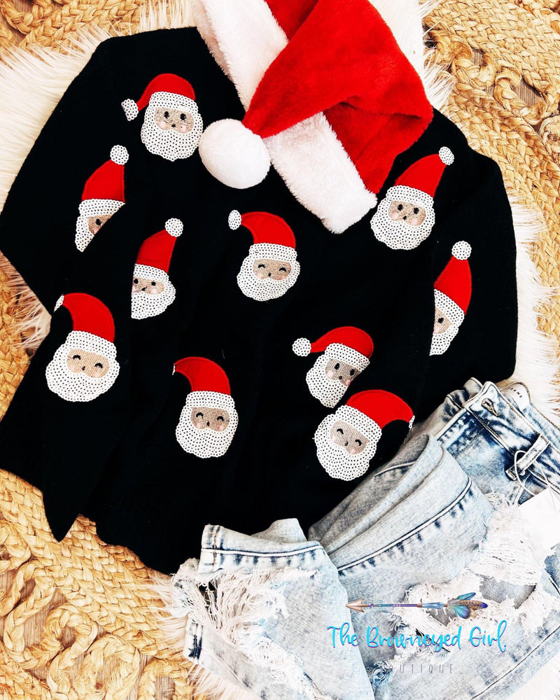 Sequin Santa Claus Is Coming To Town Sweatshirt | TheBrownEyedGirl Boutique