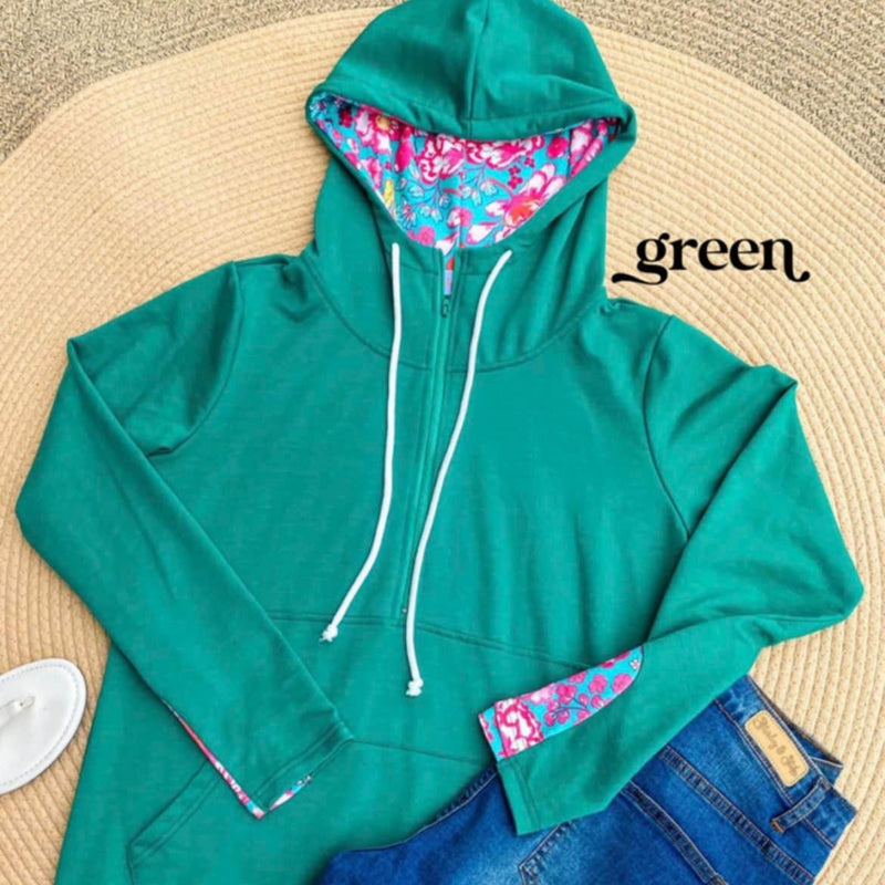 Audre Green Half Zip Hoodie | TheBrownEyedGirl Boutique