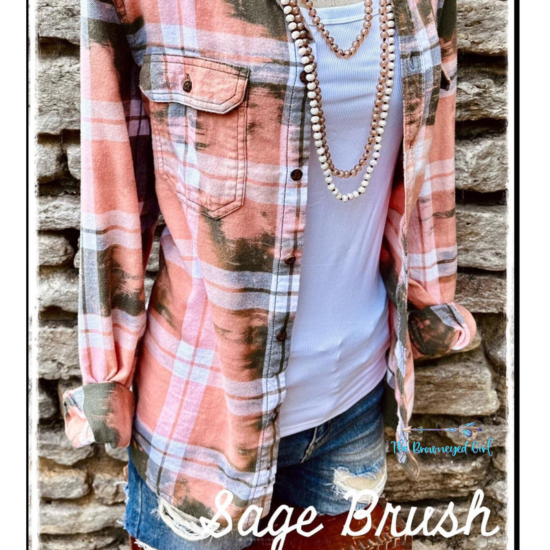 Hand  Distressed Button Down Flannels Whisky Wrangler | TheBrownEyedGirl Boutique