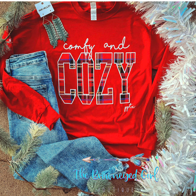 Cozy Red Long Sleeve Tee Red  Unisex Fit | TheBrownEyedGirl Boutique