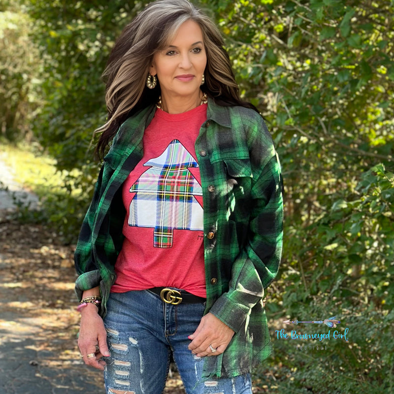 Plaid Christmas Tree Long Sleeve Tee | TheBrownEyedGirl Boutique