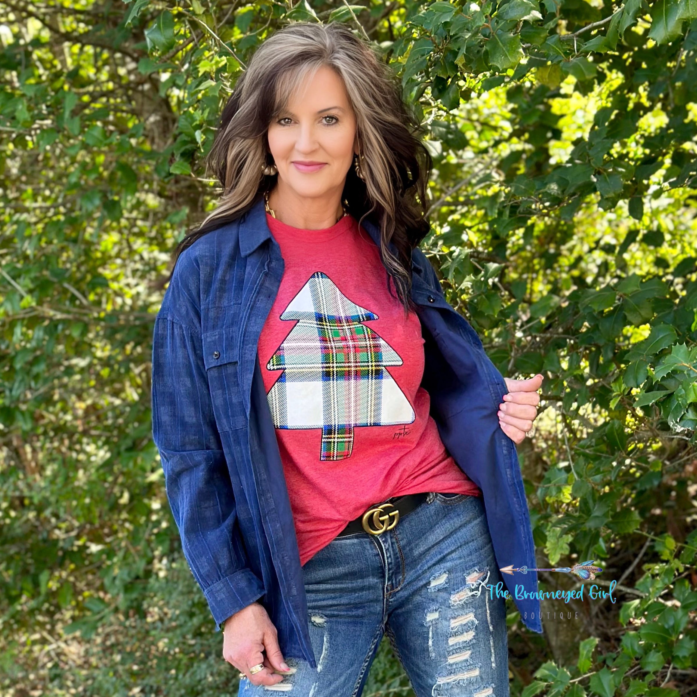 Plaid Christmas Tree Long Sleeve Tee | TheBrownEyedGirl Boutique