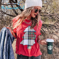 Plaid Christmas Tree Long Sleeve Tee | TheBrownEyedGirl Boutique