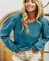 Kaleigh Thermal Puff Sleeve Crew Neck | TheBrownEyedGirl Boutique