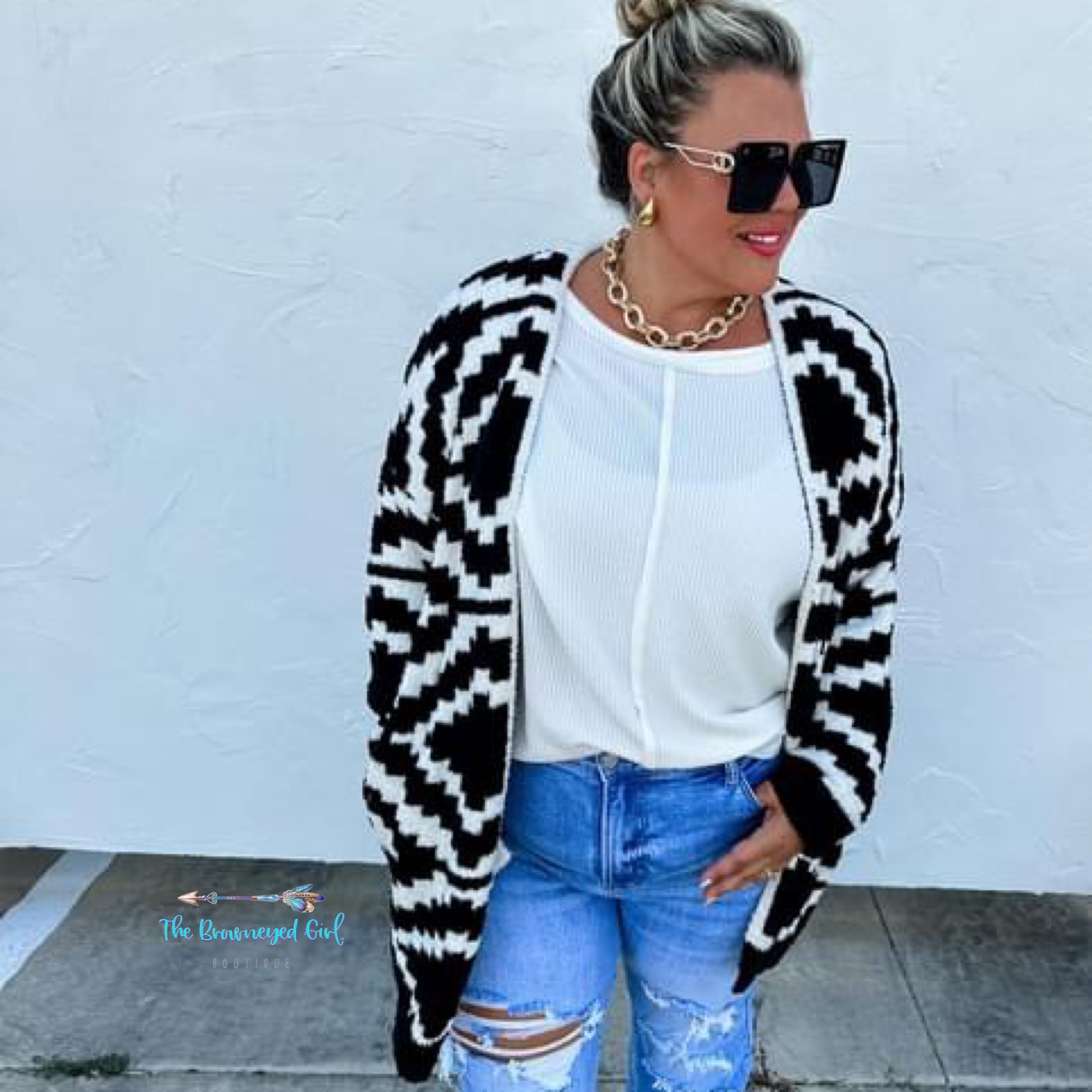 Black and 2024 white aztec cardigan