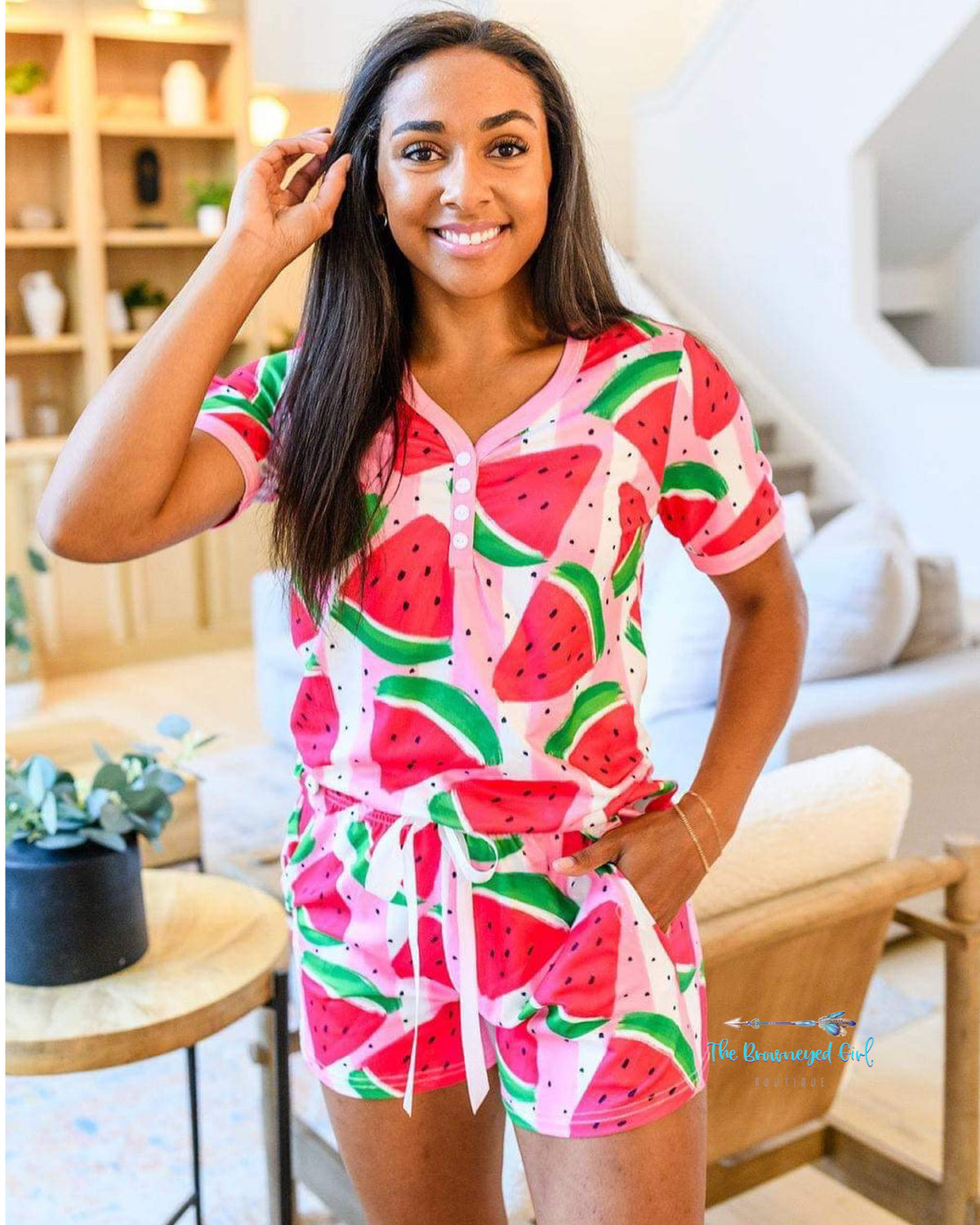 Watermelon Luxury Short Pajama  Set | TheBrownEyedGirl Boutique