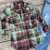 Copy of Hand  Distressed Button Down Flannels Whisky Wrangler | TheBrownEyedGirl Boutique