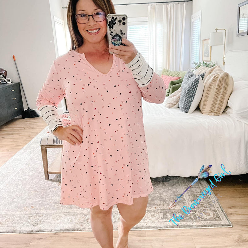 Camryn Heart Pink Heart Pj's Pajama Dress | TheBrownEyedGirl Boutique