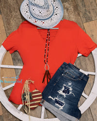 Across The Line Blue/Red Top | TheBrownEyedGirl Boutique