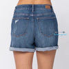 Judy Distressed Blue Star Patched Shorts | TheBrownEyedGirl Boutique