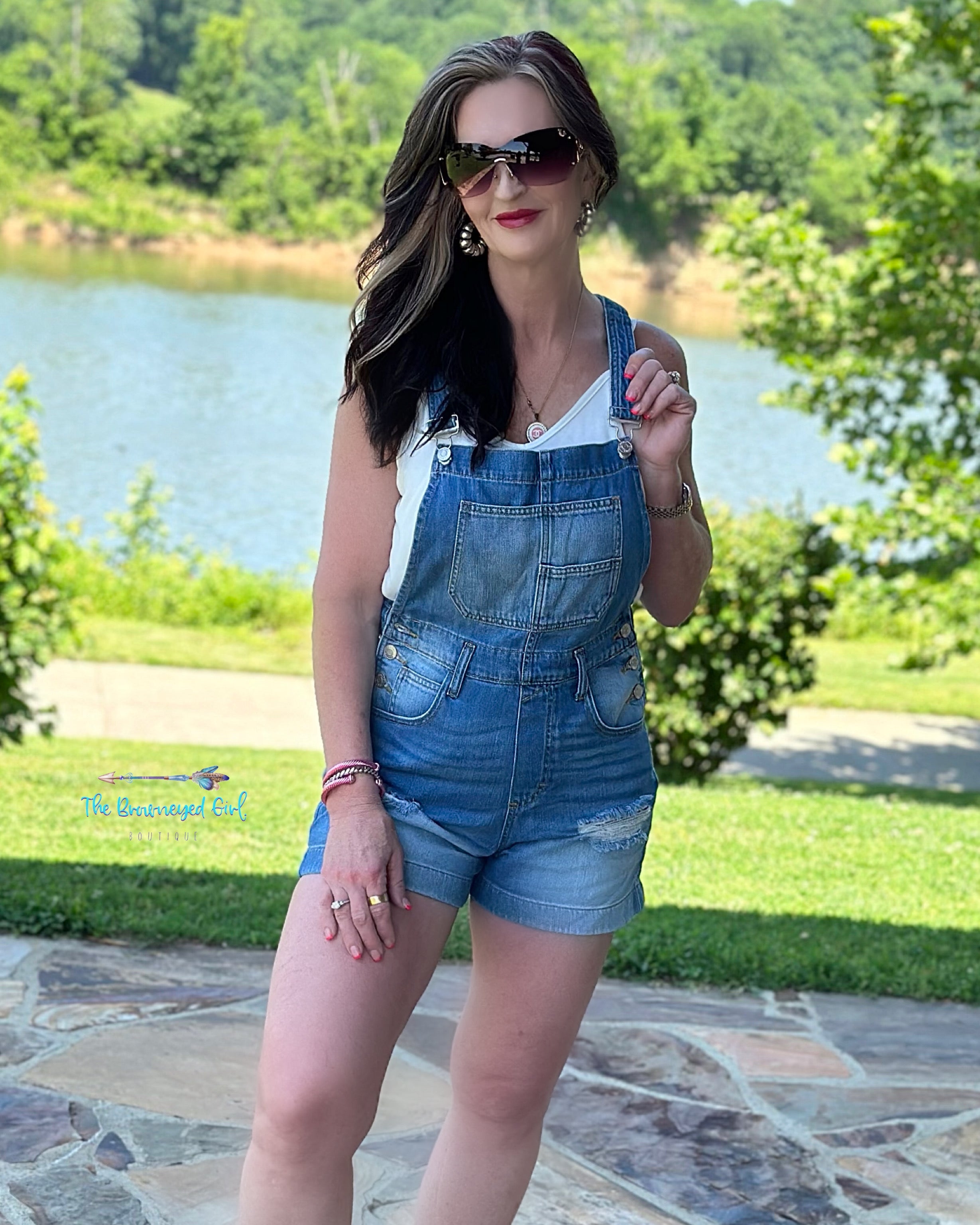 Distressed denim hot sale overalls shorts