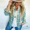 Copy of Vivi Flannel Plaid Button Down Hoodie Long Sleeve Top | TheBrownEyedGirl Boutique
