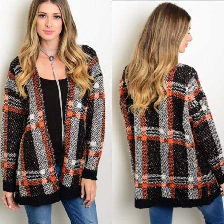 Lets Fall Cozy Up Plaid  Sweater Cardigan - TheBrownEyedGirl Boutique