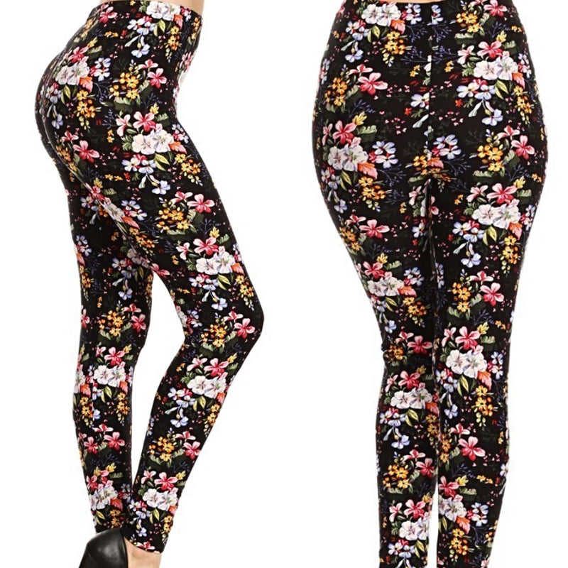 Spring Floral Print Brushed Leggings Regular - TheBrownEyedGirl Boutique