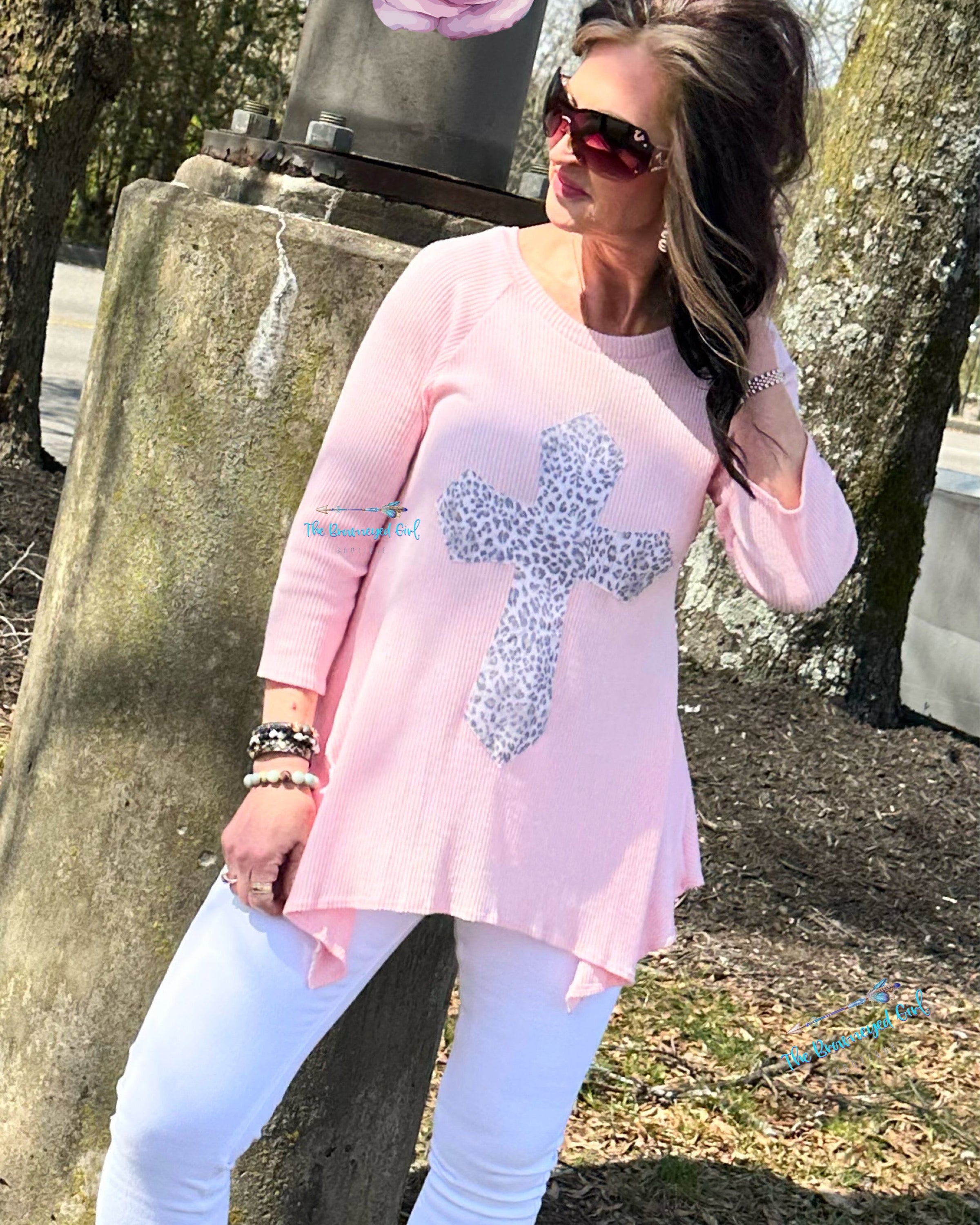 Pink Meet Me At The Cross Leopard  Sweater | TheBrownEyedGirl Boutique