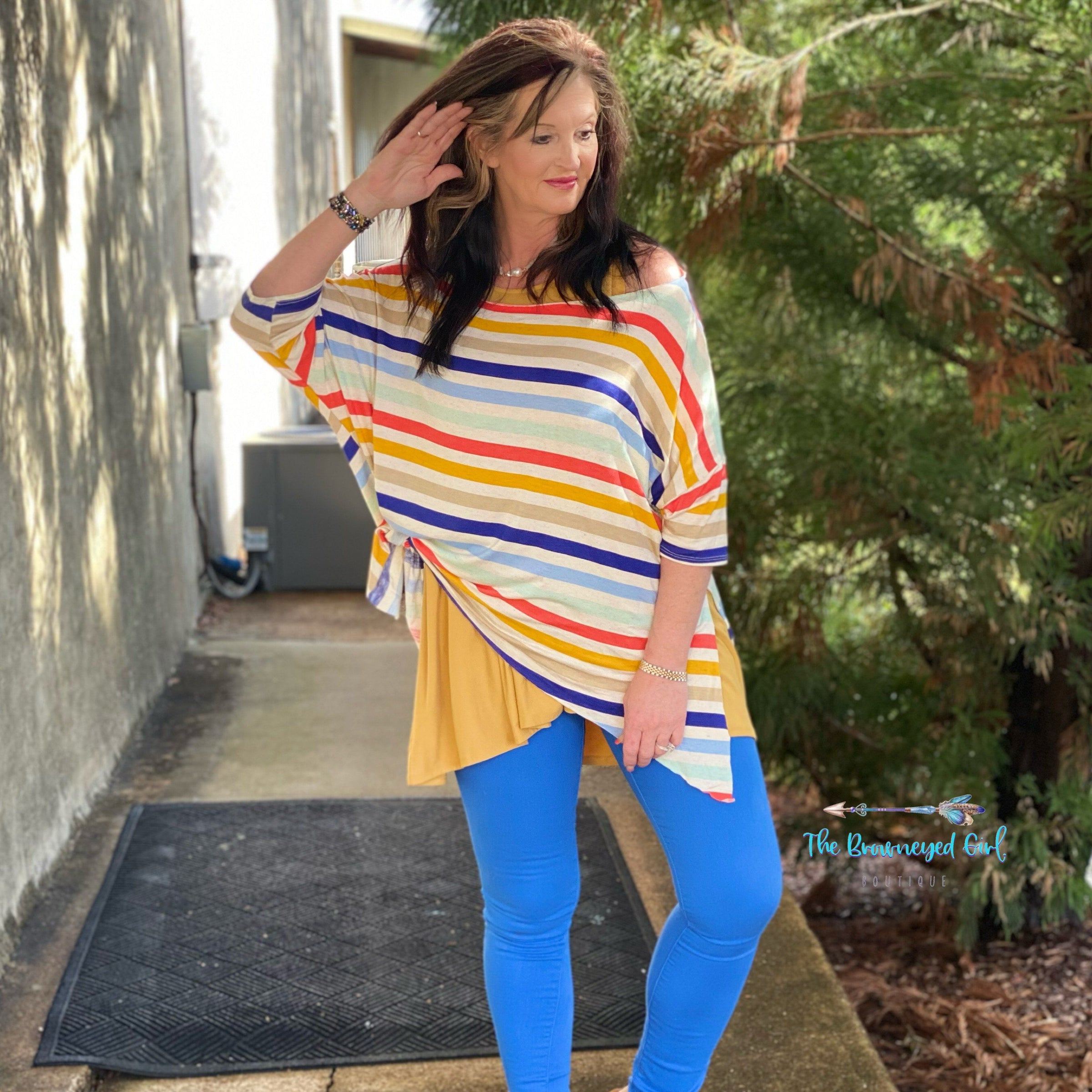 Over The Rainbow Stripe Off The Shoulder Top