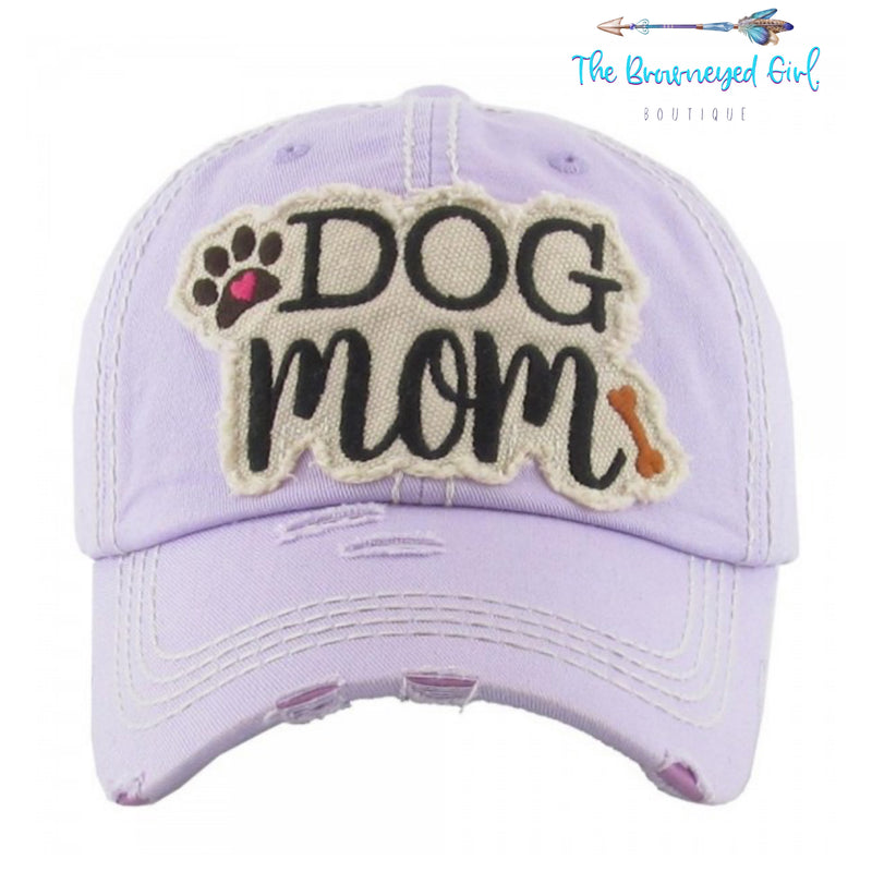 Dog Mom Distressed  BaseBall Hat Lavender/Camo