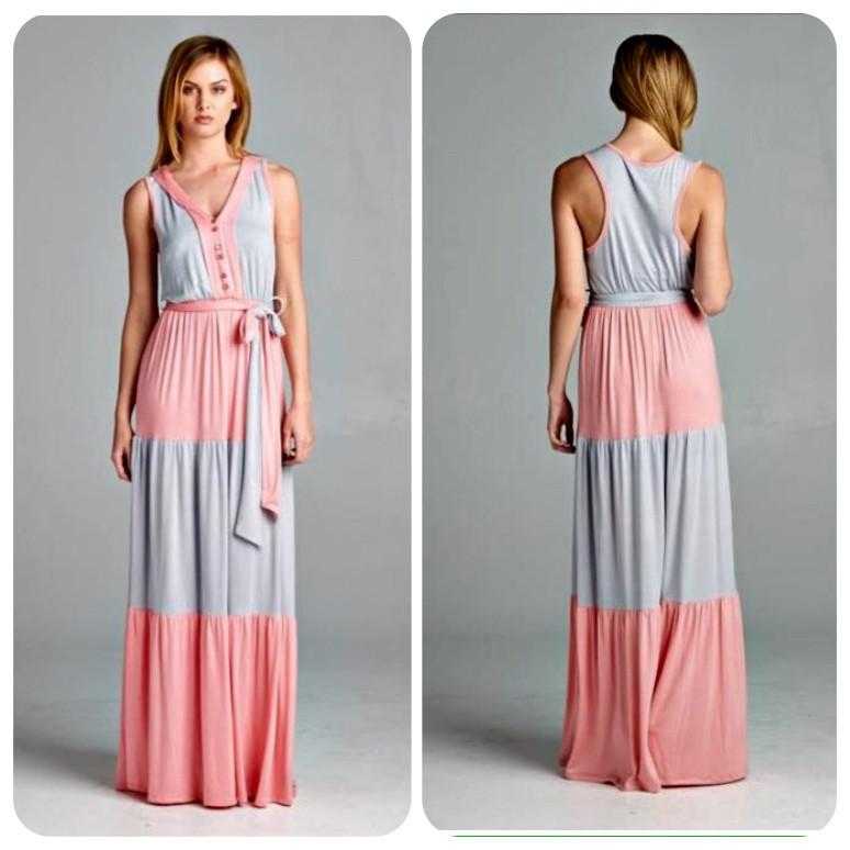 Pink and gray maxi dress best sale
