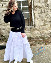 Nash Long Boho Tiered White Maxi Skirt | TheBrownEyedGirl Boutique