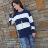 On The Go Color Blue And White Stripe Sweater - TheBrownEyedGirl Boutique