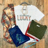 Lucky Leopard V-neck  Graphic Tee | TheBrownEyedGirl Boutique