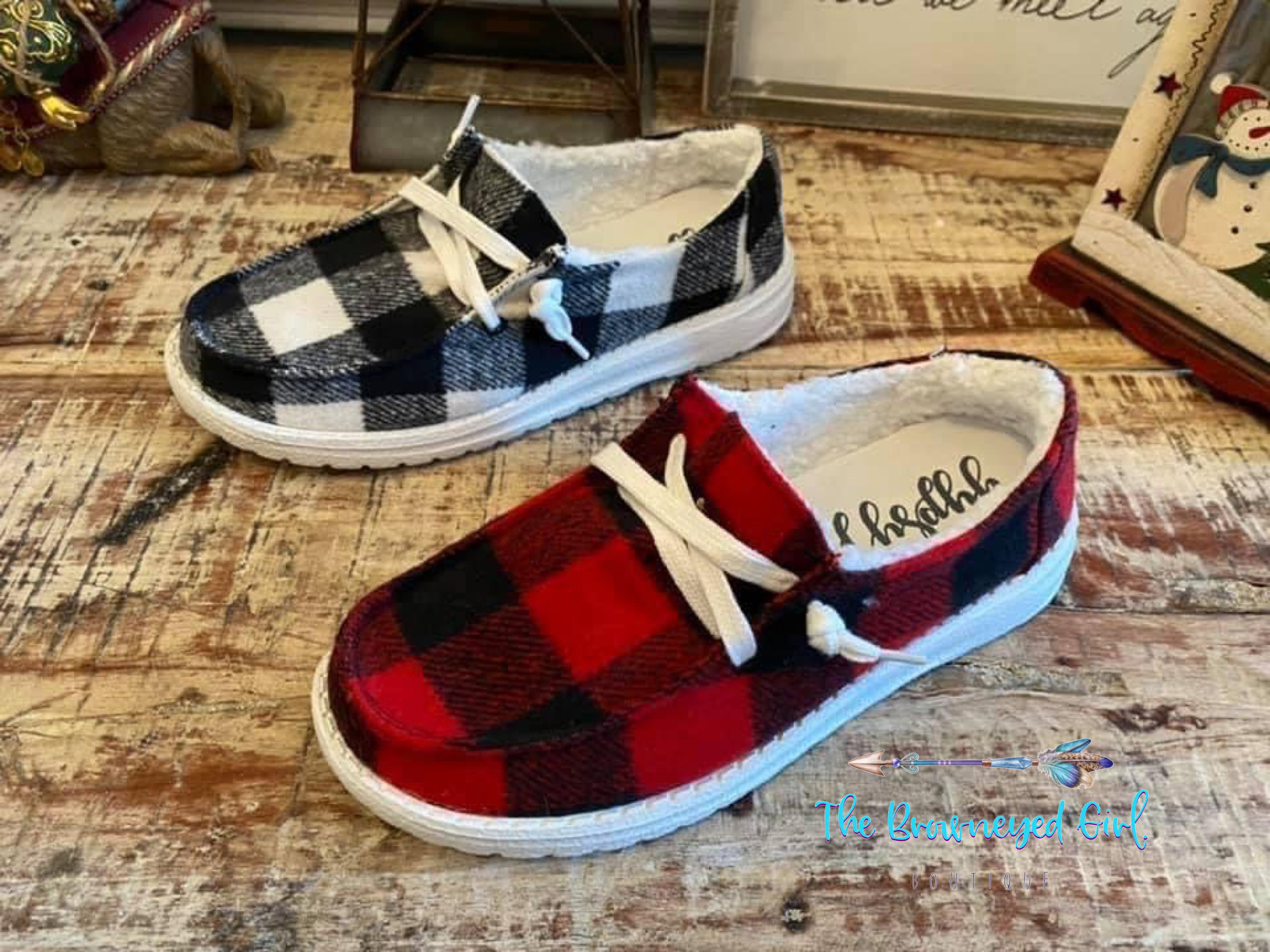 Red and clearance black plaid sneakers