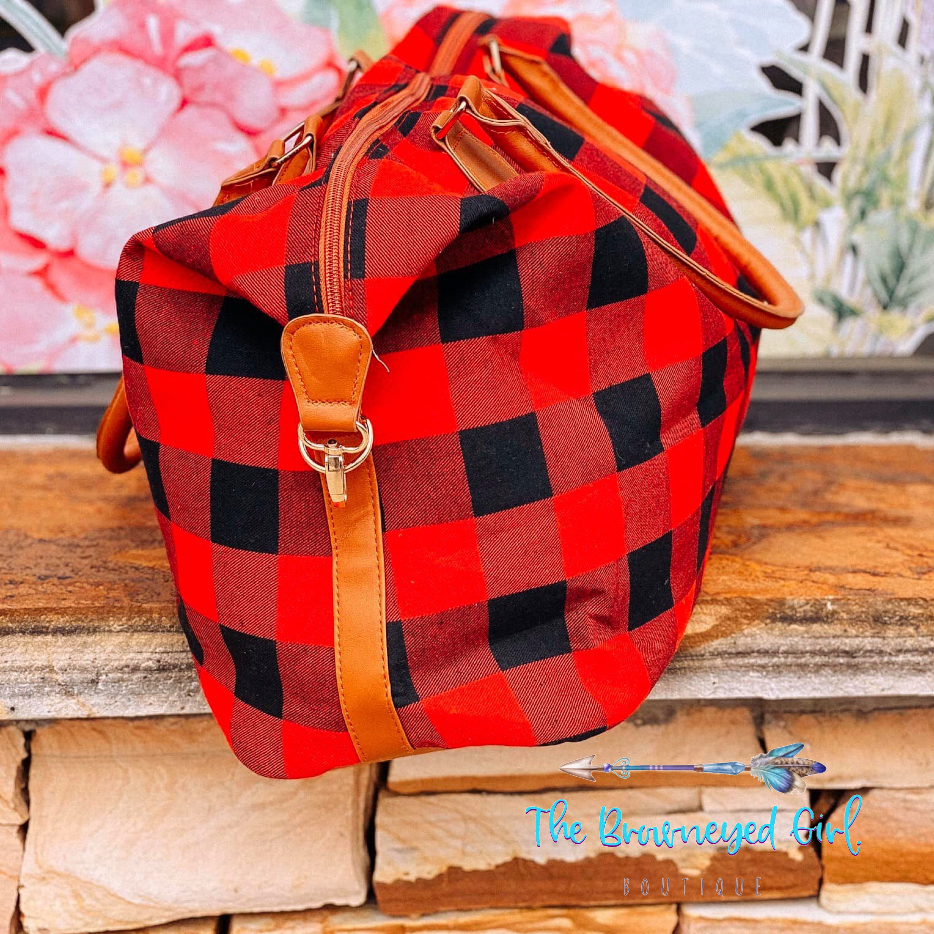 Buffalo plaid duffle store bag