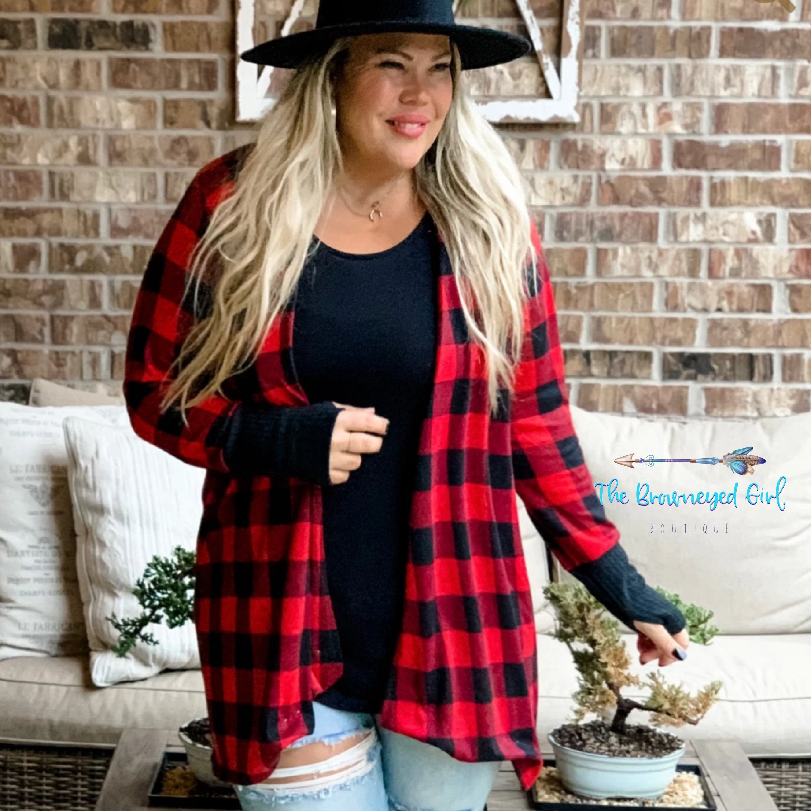 Long buffalo plaid cardigan best sale