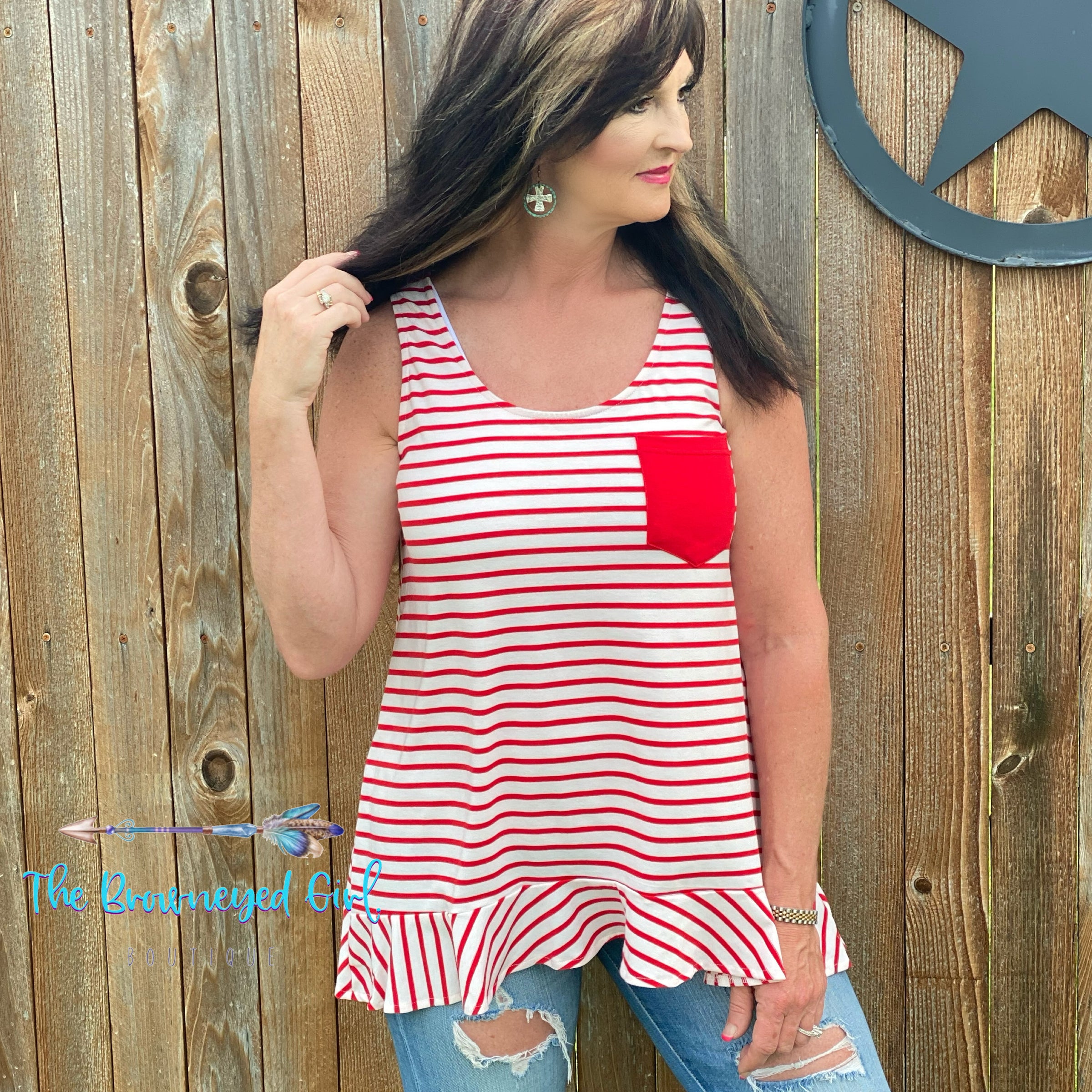 All American Red And White Stripe Pocket Tank