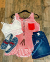 All American Red And White Stripe Pocket Tank | TheBrownEyedGirl Boutique