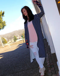 Whitney Striped /Floral Thumb Hole Cardigan - TheBrownEyedGirl Boutique