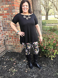 Solid Black Jersey Knit Swing Plus size Tunic - TheBrownEyedGirl Boutique
