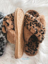 Fluffy Leopard Criss Cross Leopard Peep Toe Slippers