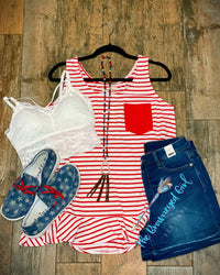 All American Red And White Stripe Pocket Tank | TheBrownEyedGirl Boutique