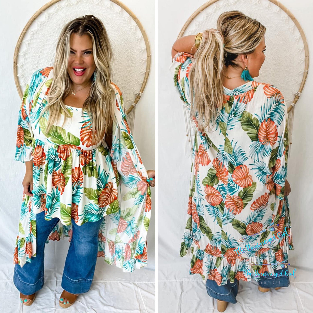 Heidi Palm Print Kimono | TheBrownEyedGirl Boutique