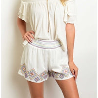 Ivory / Navy Embroidered Palazzo Aztec Shorts - TheBrownEyedGirl Boutique