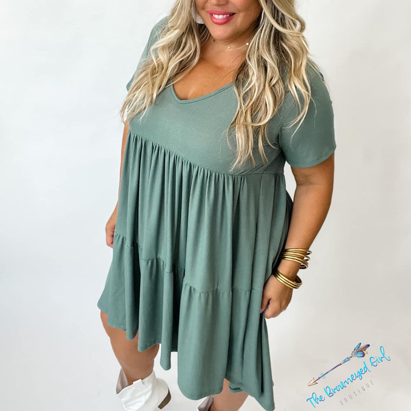 Stormi Olive Ribbed Dress Plus Size | TheBrownEyedGirl Boutique