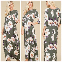 Fall Olive You Floral Maxi Dress - TheBrownEyedGirl Boutique