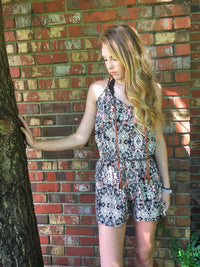 Mosaic Print Romper in Corals Sleeveless - TheBrownEyedGirl Boutique