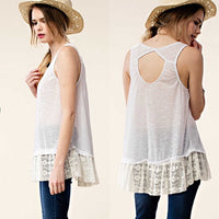 Kori America Off White Lace Ruffled Lace Tank Top-Extender - TheBrownEyedGirl Boutique
