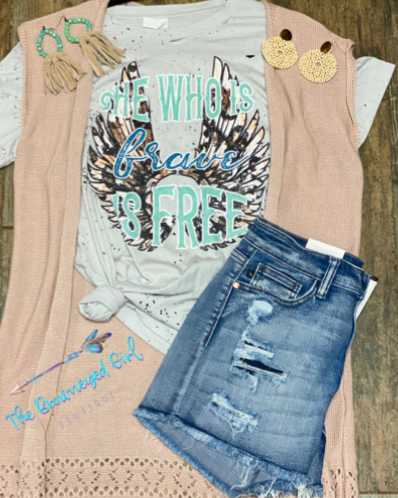 She Who Is Brave Is Free Distressed Graphic Tee