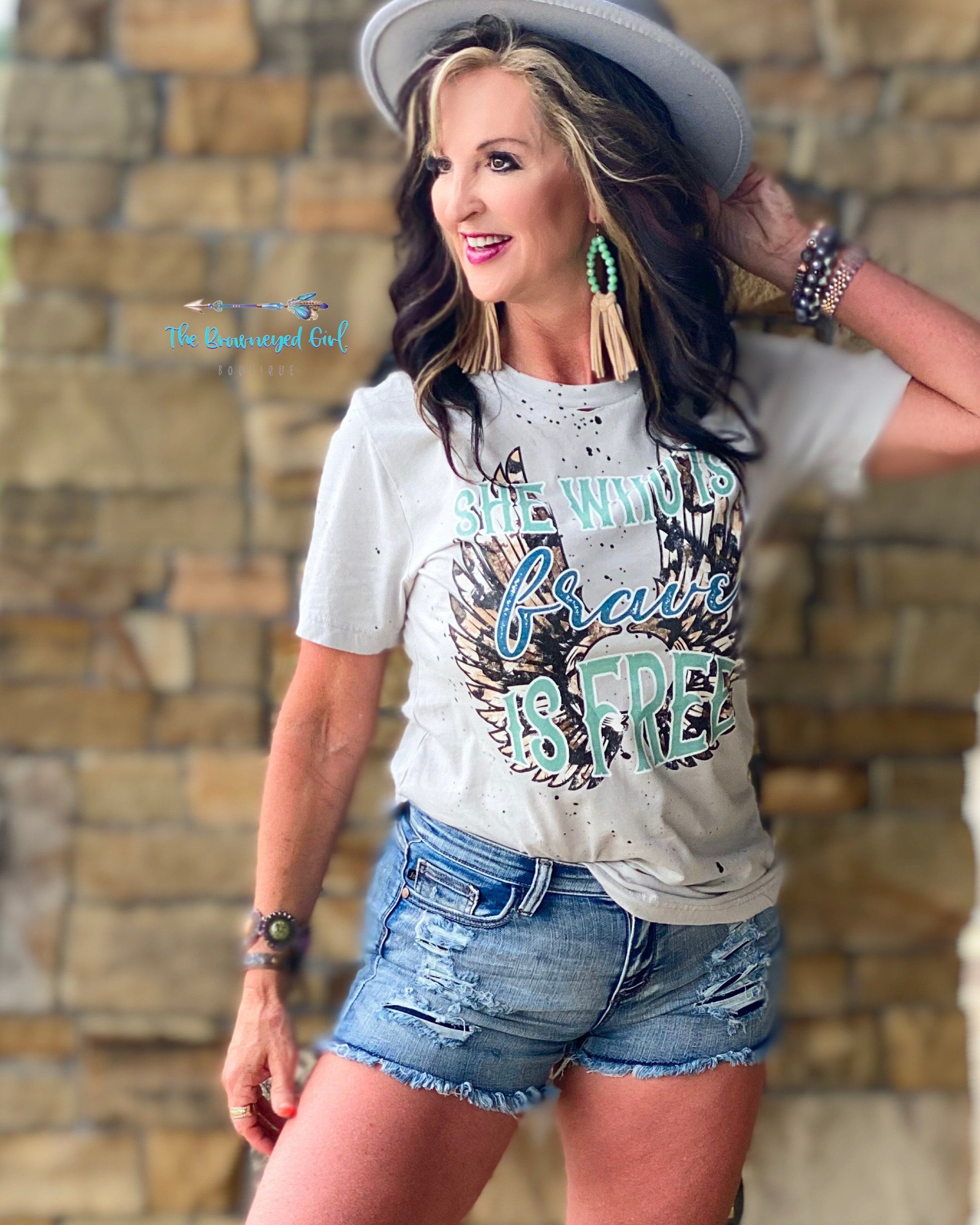 She Who Is Brave Is Free Distressed Graphic Tee