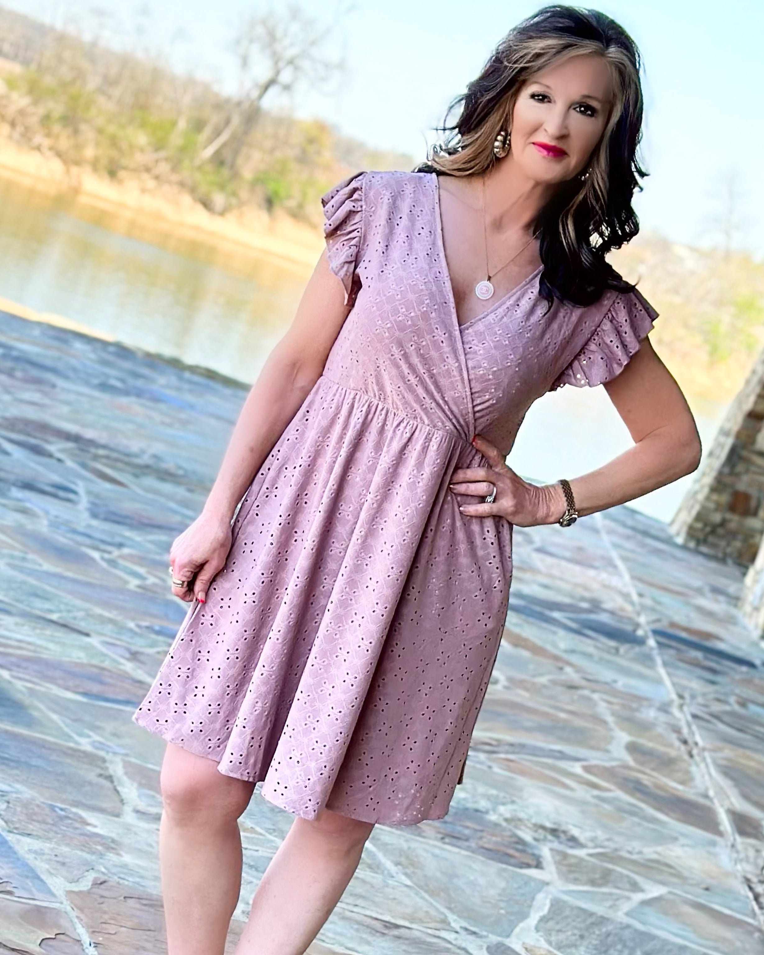 Short sleeve cheap eyelet dress