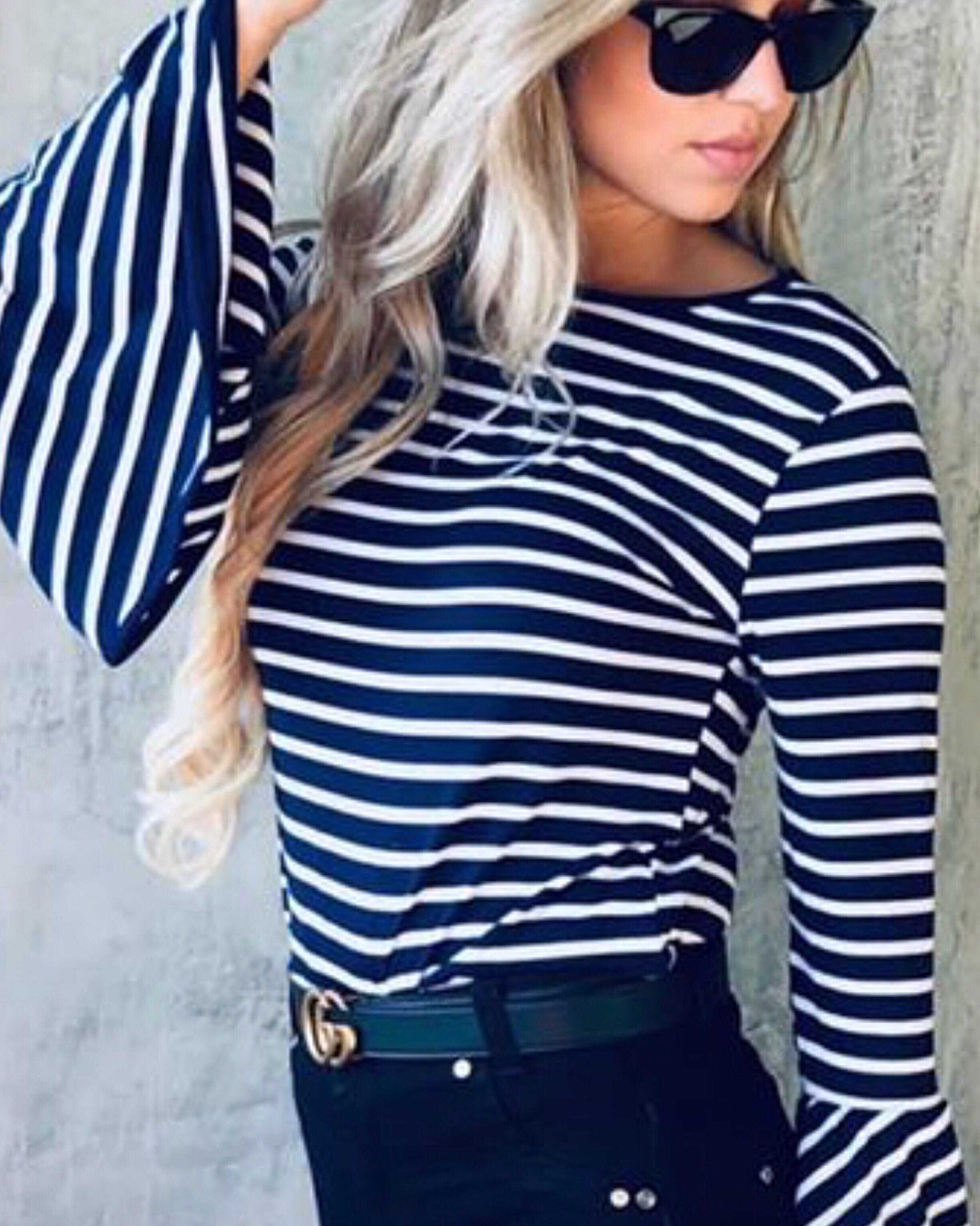 Your Favorite Boho Striped Bell Sleeve Top - TheBrownEyedGirl Boutique