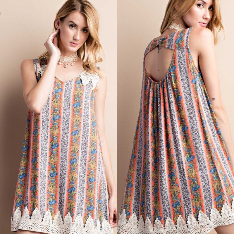 Easel Spring Floral Multi Color Crochet Lace Trimmed - TheBrownEyedGirl Boutique