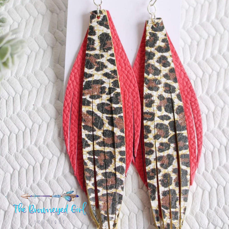 Layered Hand Made Leopard Leather Earrings
